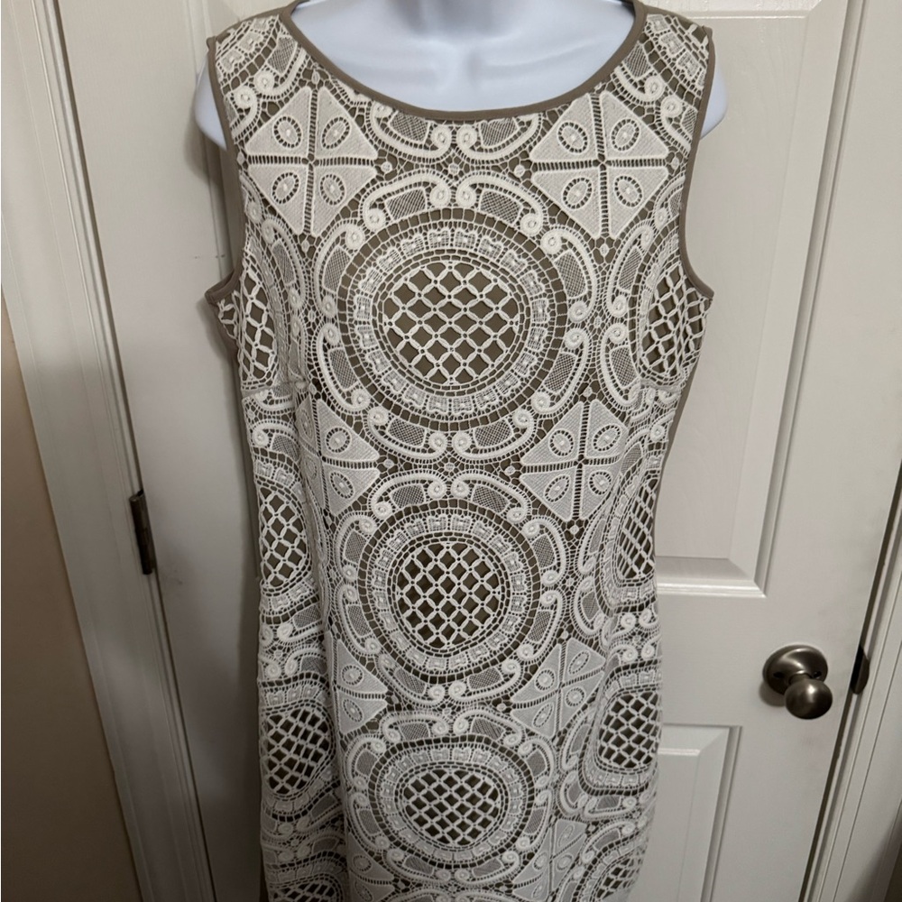 Jax Cream and White Sheath Dress size 10